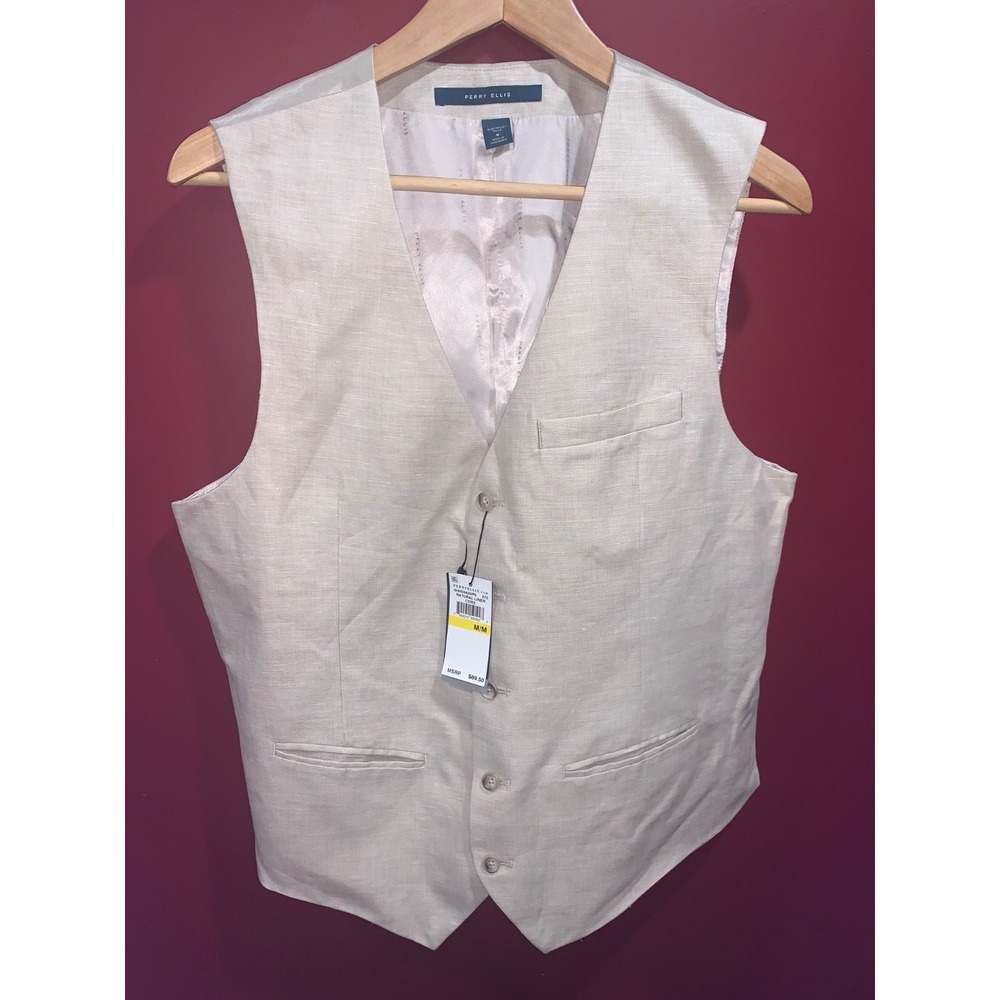 $69.50 Perry Ellis Men's Vest Polyester-Rayon Natural Linen size M
